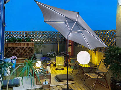 Round Metal Patio Umbrella with LED Lights for Garden Shade