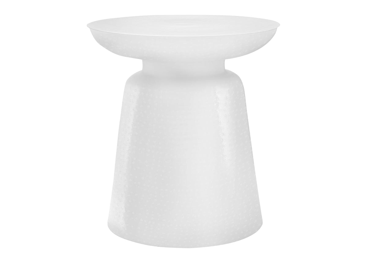 White Metal Accent Table - Drum Side Table for Living Room Bedroom