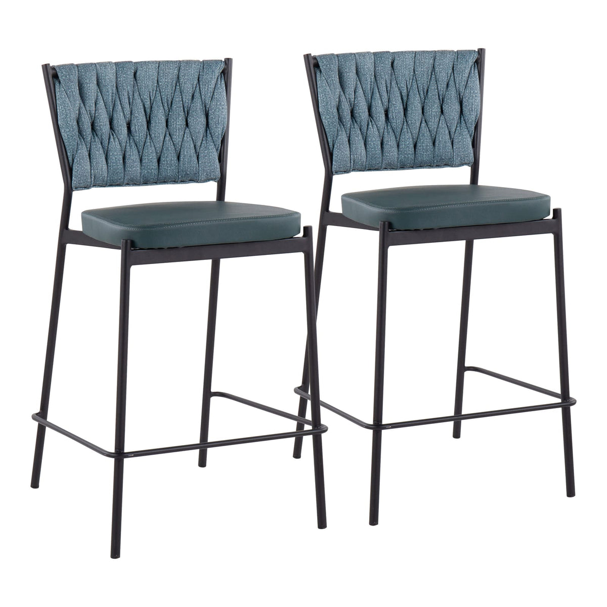 Contemporary Counter Stools - Green Faux Leather Set of 2