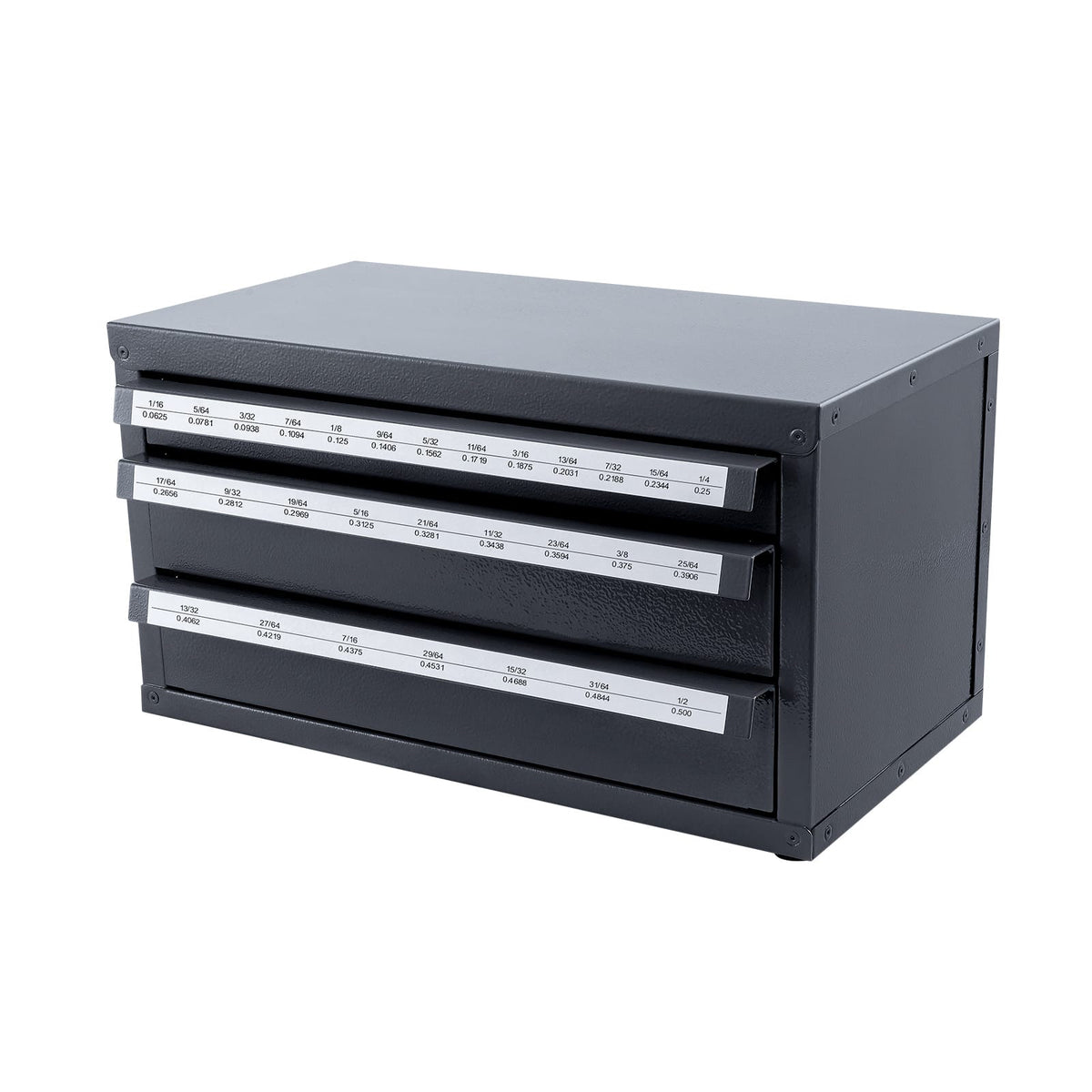 Gray Steel Drill Bit Organizer Cabinet - 3 Drawers