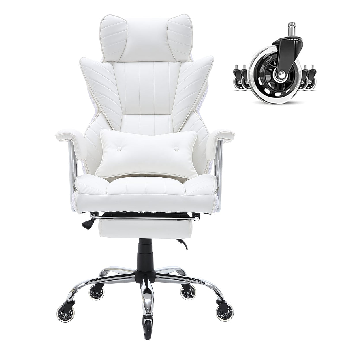 White Reclining Office Chair with Footrest - Ergonomic Support