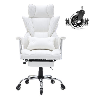 White Reclining Office Chair with Footrest - Ergonomic Support