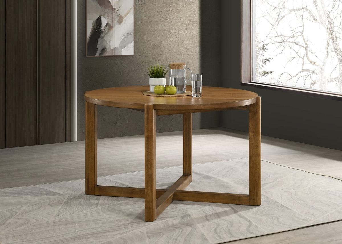 47 inch Round Walnut Dining Table with Mid-Century Modern Cross Sled Base