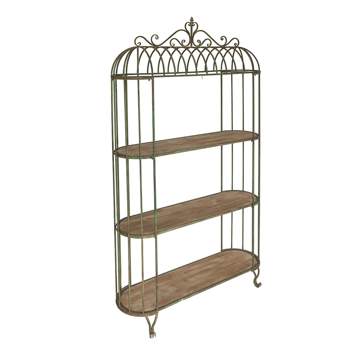 Antique Green Iron Shelving Unit - 47" Three Tier Display Shelf for Living Room