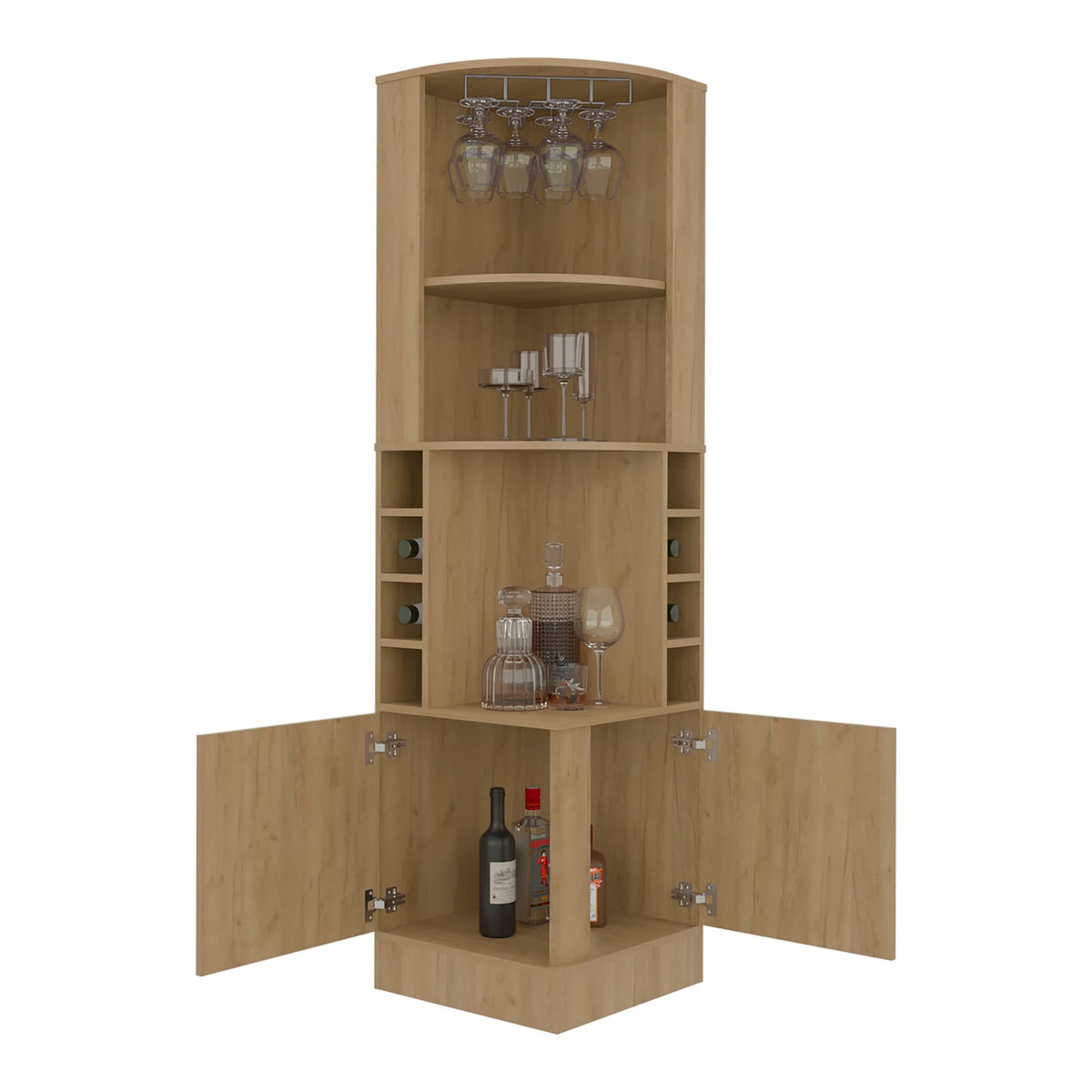 Cairo Corner Bar Cabinet - Natural Oak Wine Rack Storage