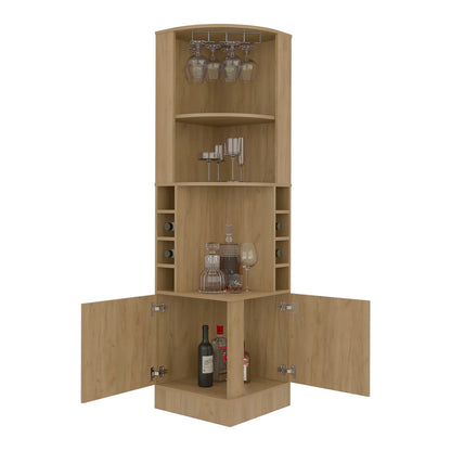 Cairo Corner Bar Cabinet - Natural Oak Wine Rack Storage