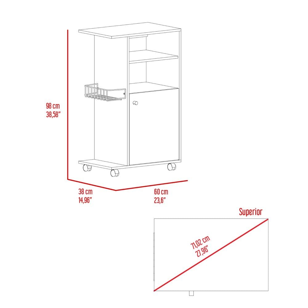 Kitchen Cart Kryot - White, Single Door Cabinet with Four Caster Wheels