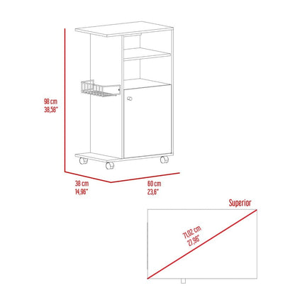 Kitchen Cart Kryot - White, Single Door Cabinet with Four Caster Wheels