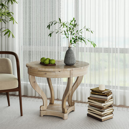 Curved Legs Farmhouse Dining Table - Natural Wood Grain