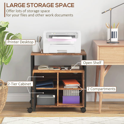 Rustic Brown Mobile Printer Stand - Rolling File Cabinet