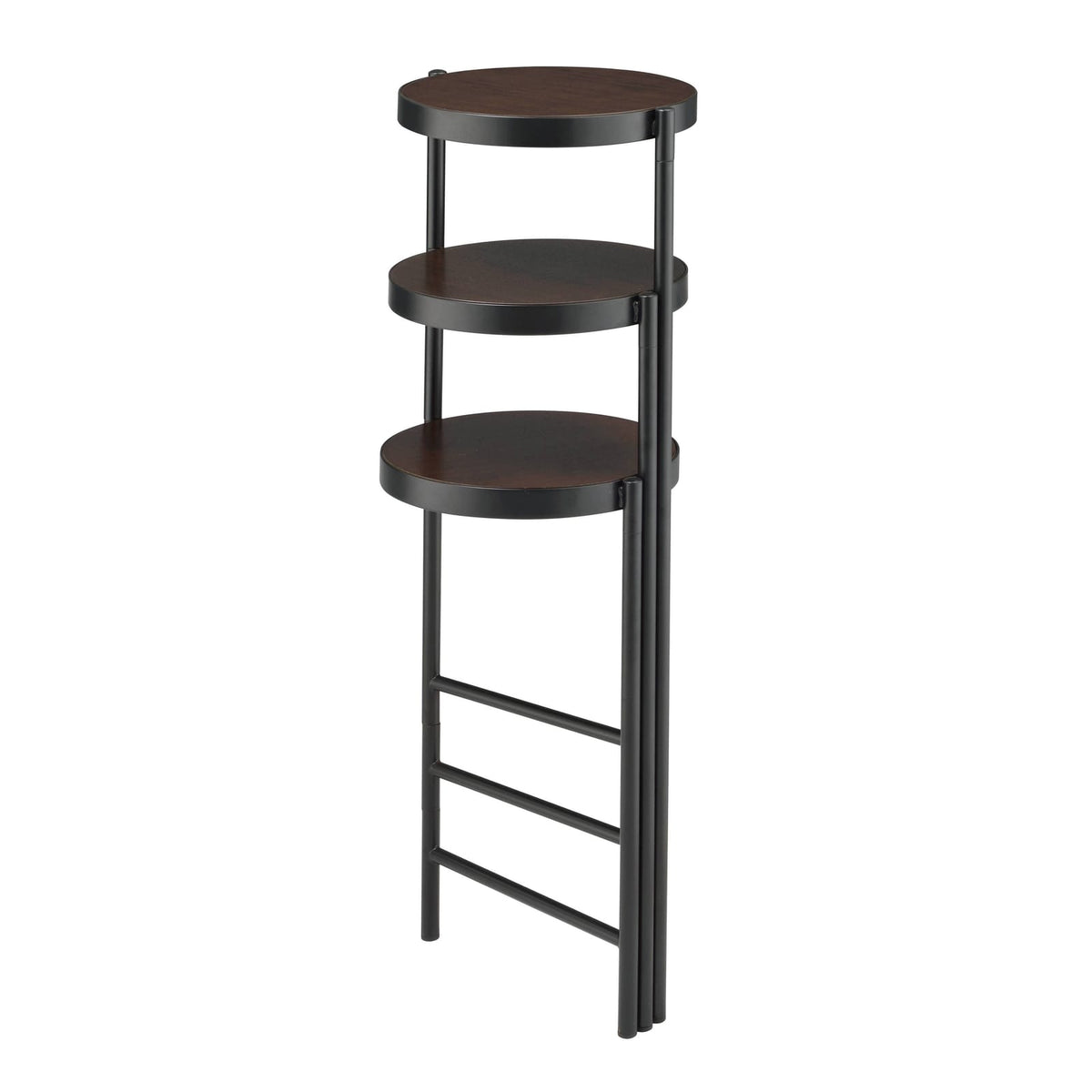 Black & Walnut 3-Tier Foldable Plant Stand - Display Shelving for Living Room
