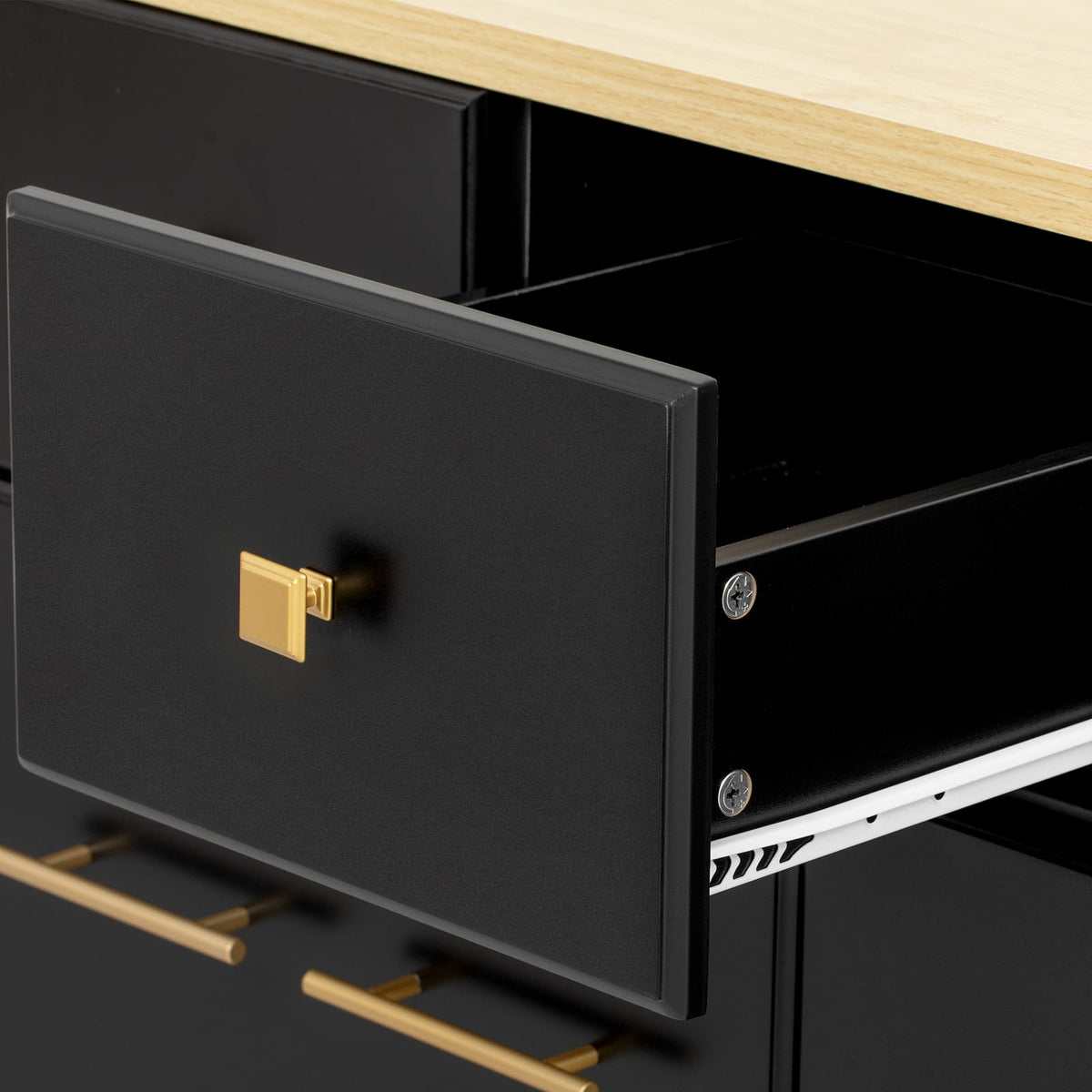 Black MDF Kitchen Island with Drop Leaf Storage and Charging Station