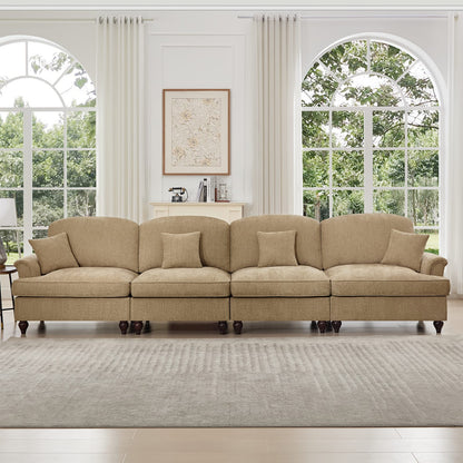 Light Coffee Chenille 4 Seat Sofa - Removable Ruffles for Living Room
