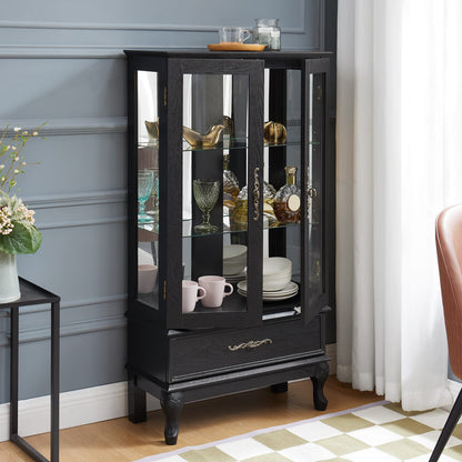 Black Glass Curio Cabinet - Display Cabinet with LED Lights