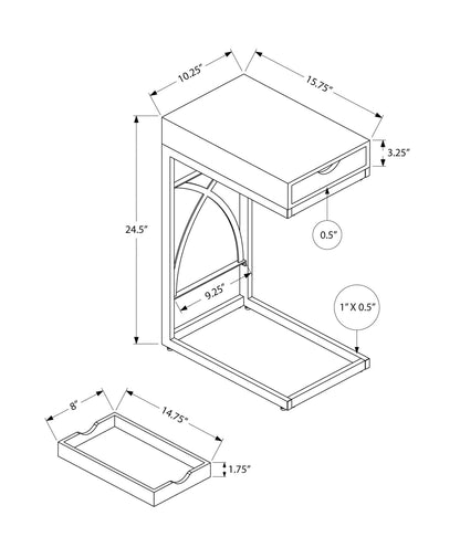 White Particle Board C-Shaped Accent Table with Storage Drawer for Living Room