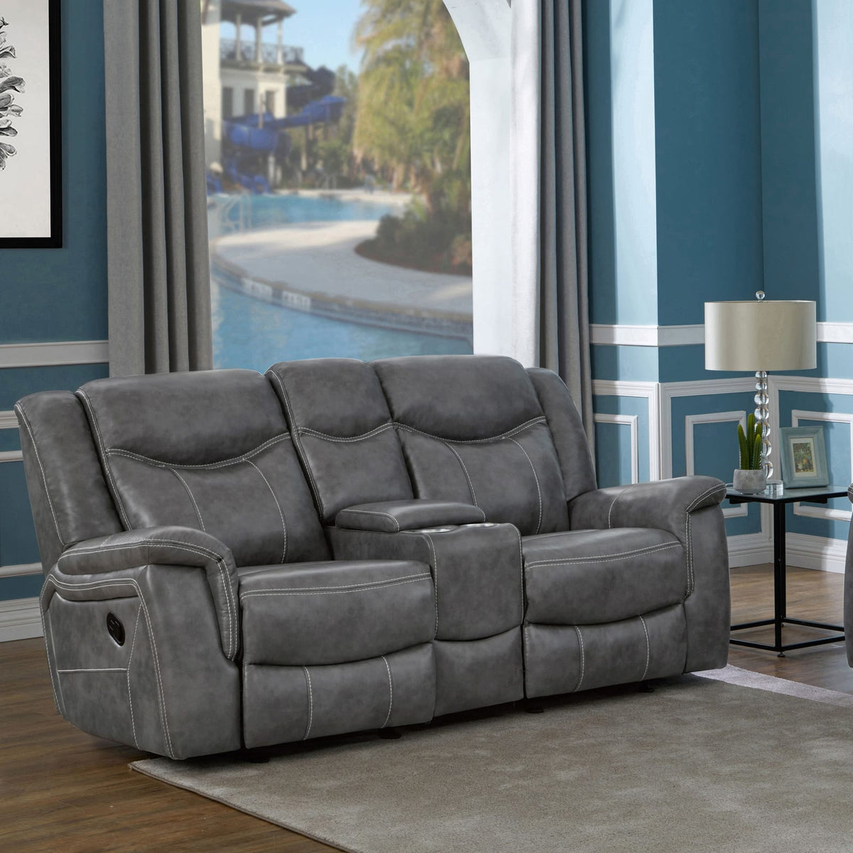 Carmen Cool Grey Motion Loveseat with Storage - Comfortable & Stylish