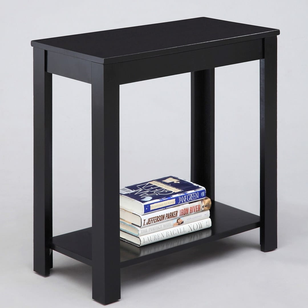 24" Wooden End Table - Black Finish | Storage Side Table