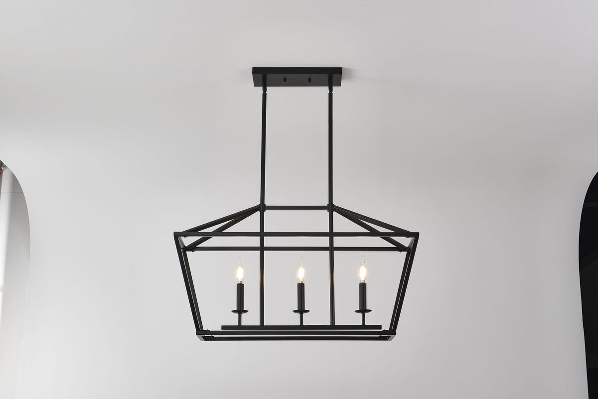 3-Light Farmhouse Kitchen Island Lighting - Matte Black