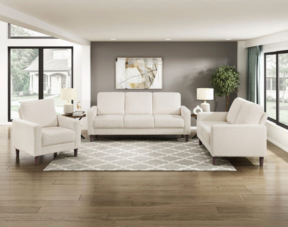 Modern Beige Corduroy Loveseat - Comfortable Cushion Solid Wood