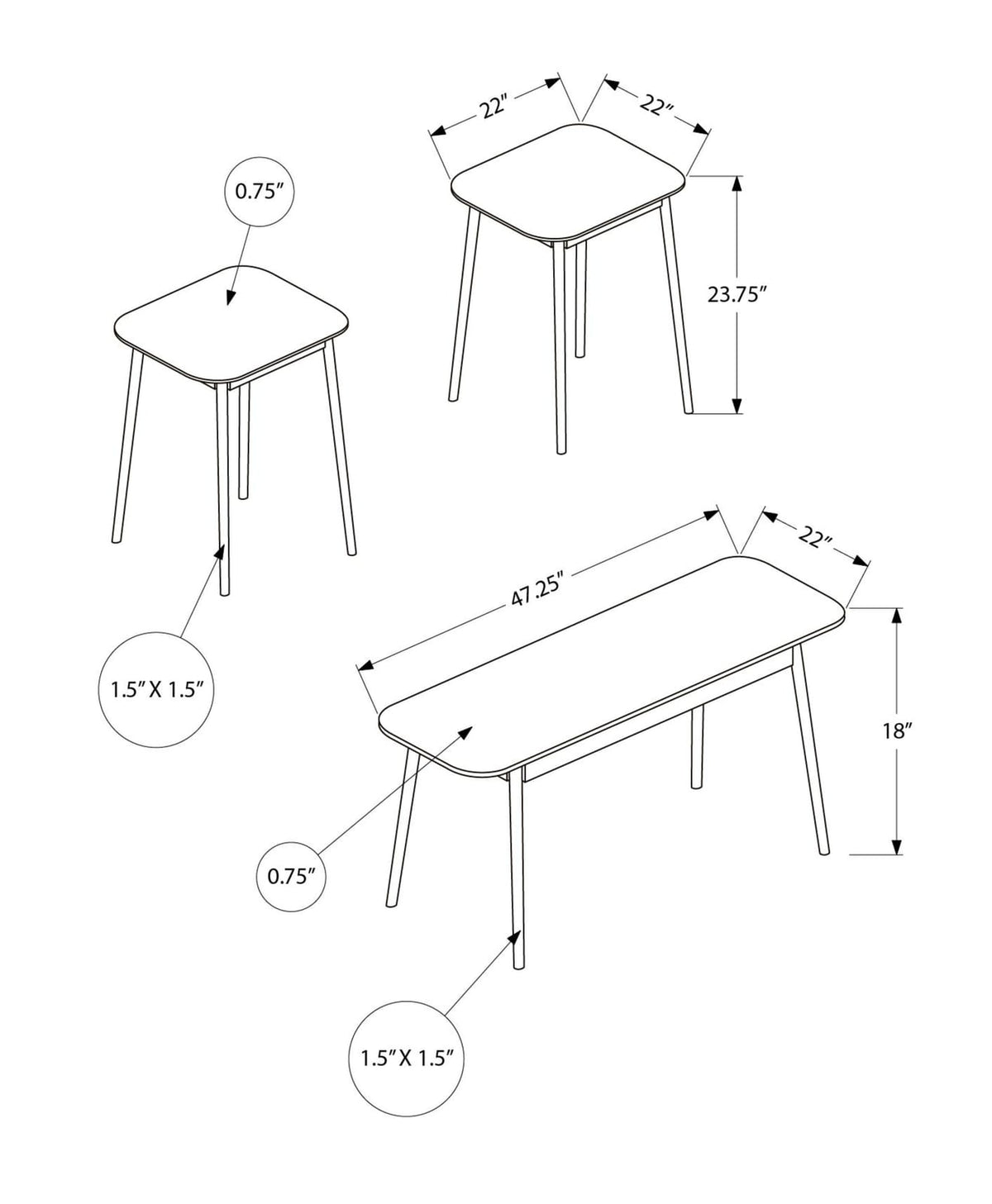 Mid Century Coffee Table Set with End Tables in Natural Laminate for Living Room