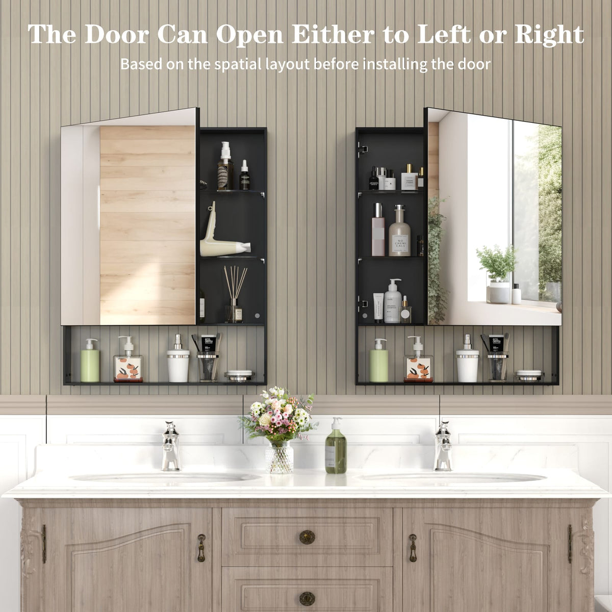 Black Bathroom Mirror with Storage Cabinet