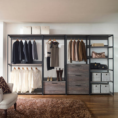 Monica Wood and Metal Walk-in Closet - Rustic Gray Storage