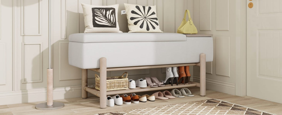 Natural Farmhouse Storage Bench with Hidden Compartment