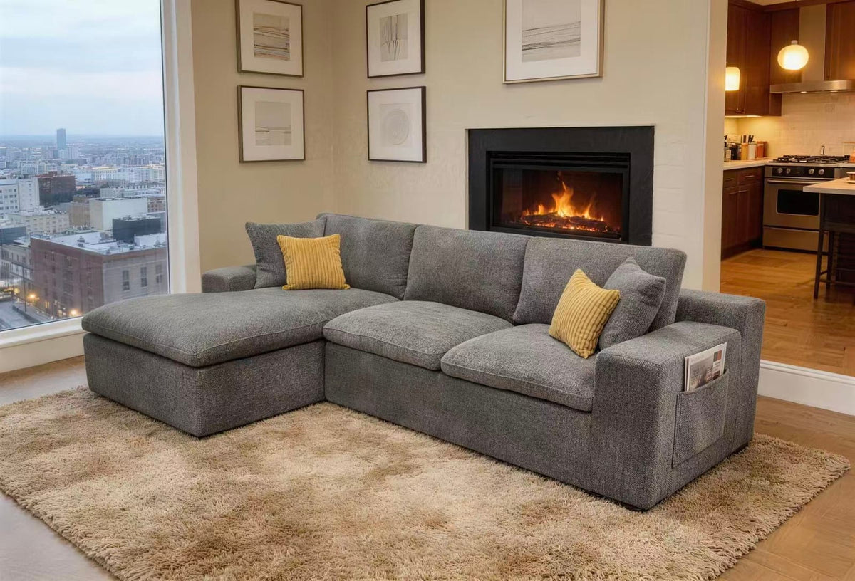 Light Gray 3 Seat Sectional Sofa - Easy Assembly for Living Room