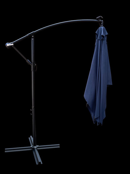 Solar Powered Navy Blue Patio Umbrella with LED Lights for Garden Deck