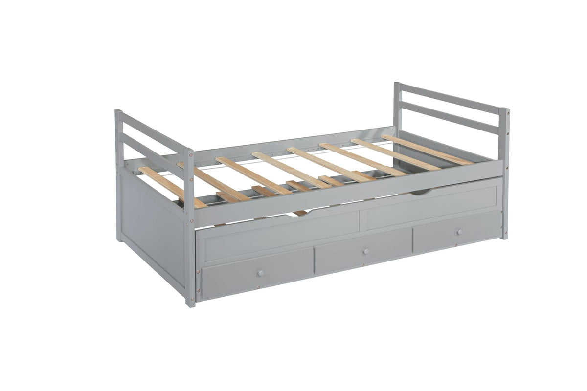 Twin Size Bed with Headboard Grey Pine Wood Frame