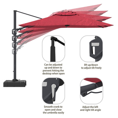 11FT Square Patio Umbrella - Red, Weather-Ready Shade