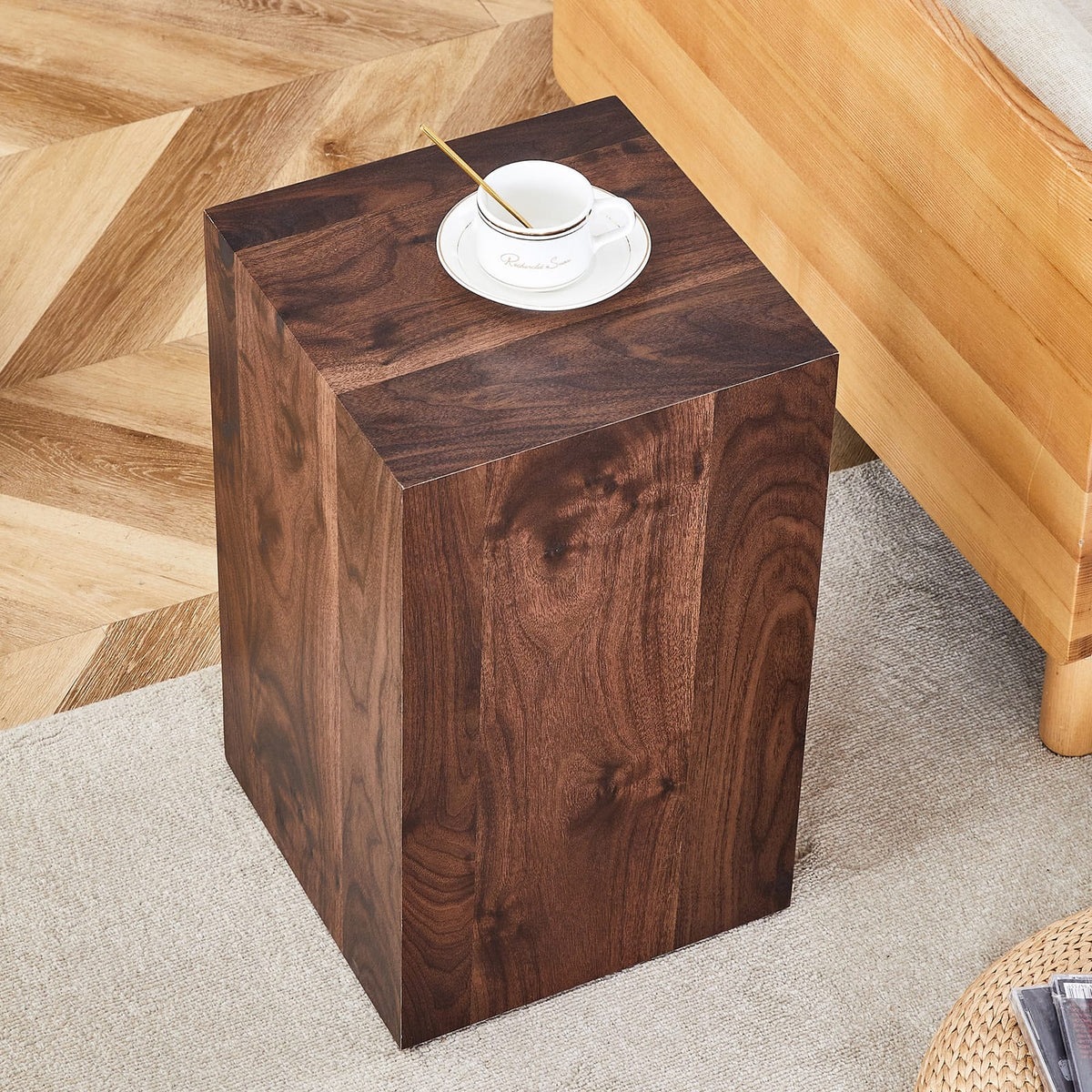 12x12 Walnut Wood Grain Coffee Table - MDF Side Table for Living Room