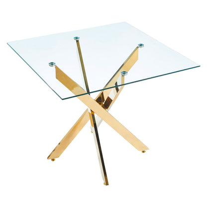 Dining Table with Golden Legs - Modern Glass Top, 90x90cm