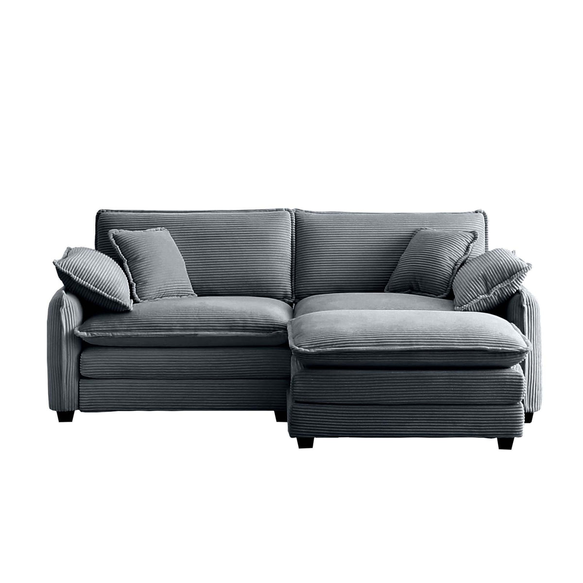 Grey Corduroy 2-Seat Sofa with Footstool - Perfect Living Room Addition