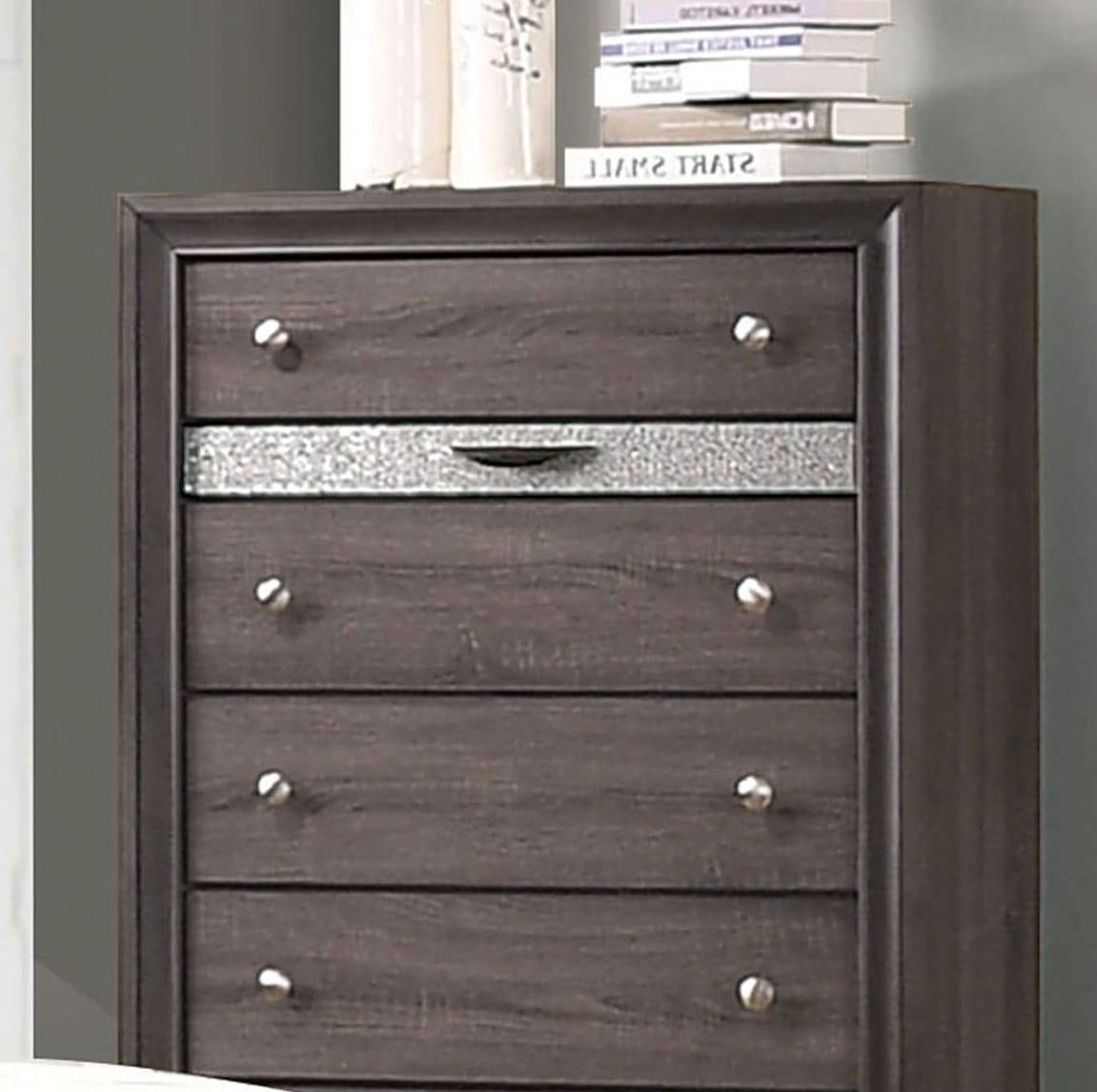 Gray Solid Wood Chest Drawers Bedroom Dresser with Hidden Jewelry Drawer