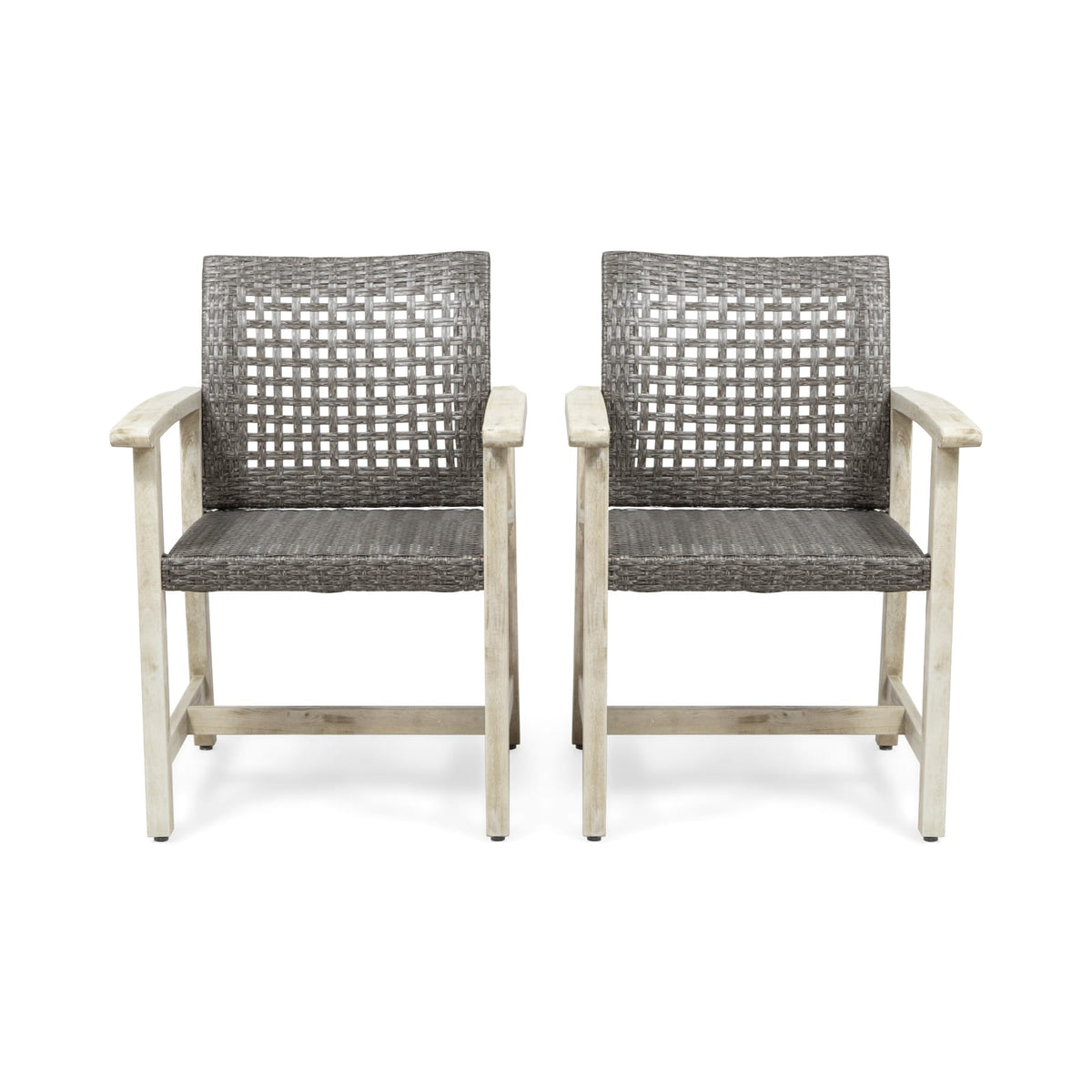 Hampton Wood & Wicker Dining Chairs (Set of 2) - Black + Grey