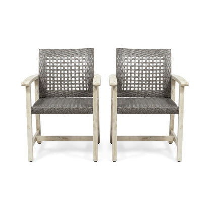 Hampton Wood & Wicker Dining Chairs (Set of 2) - Black + Grey