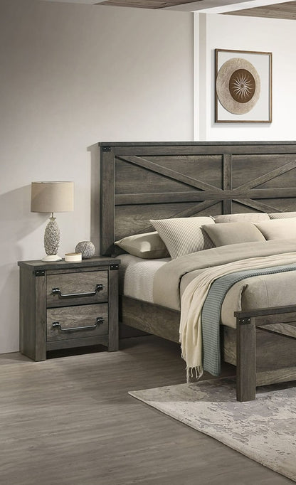 Gray 2 Drawer Bedside Cabinet Nightstand - Farmhouse Style