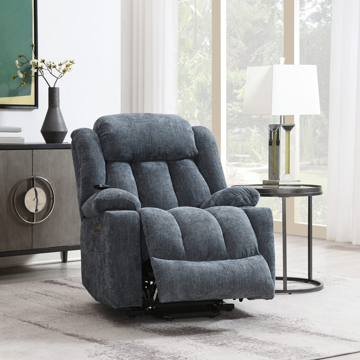 Blue Power Lift Recliner - Heating & Massage Comfort