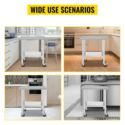 30 x 24 Stainless Steel Work Table with Wheels for Living Room