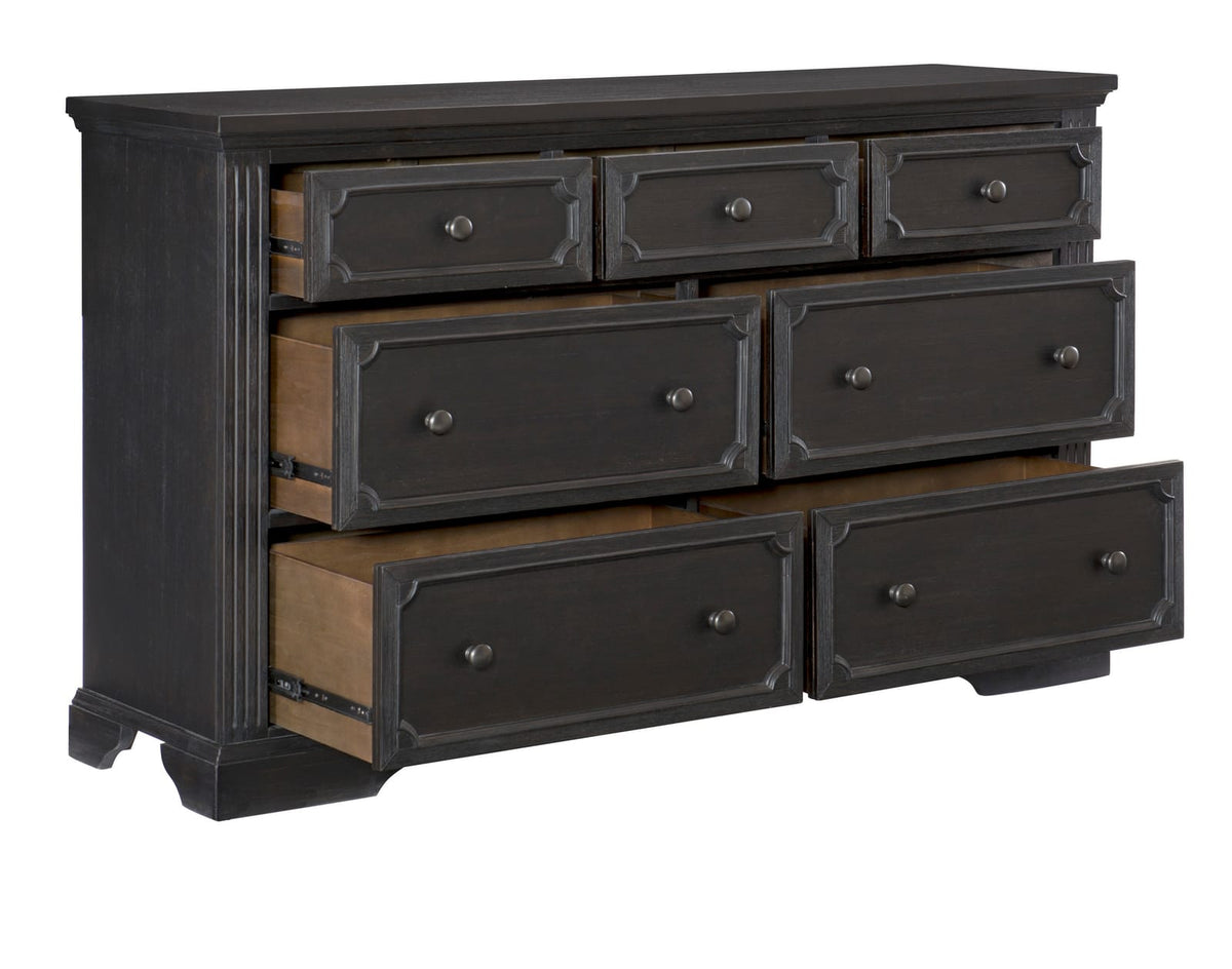 64" Charcoal Wood Bed Dresser Rustic Bedroom Storage