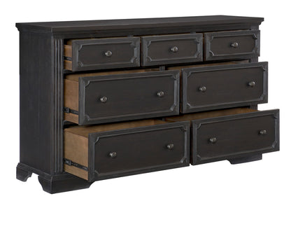 64" Charcoal Wood Bed Dresser Rustic Bedroom Storage