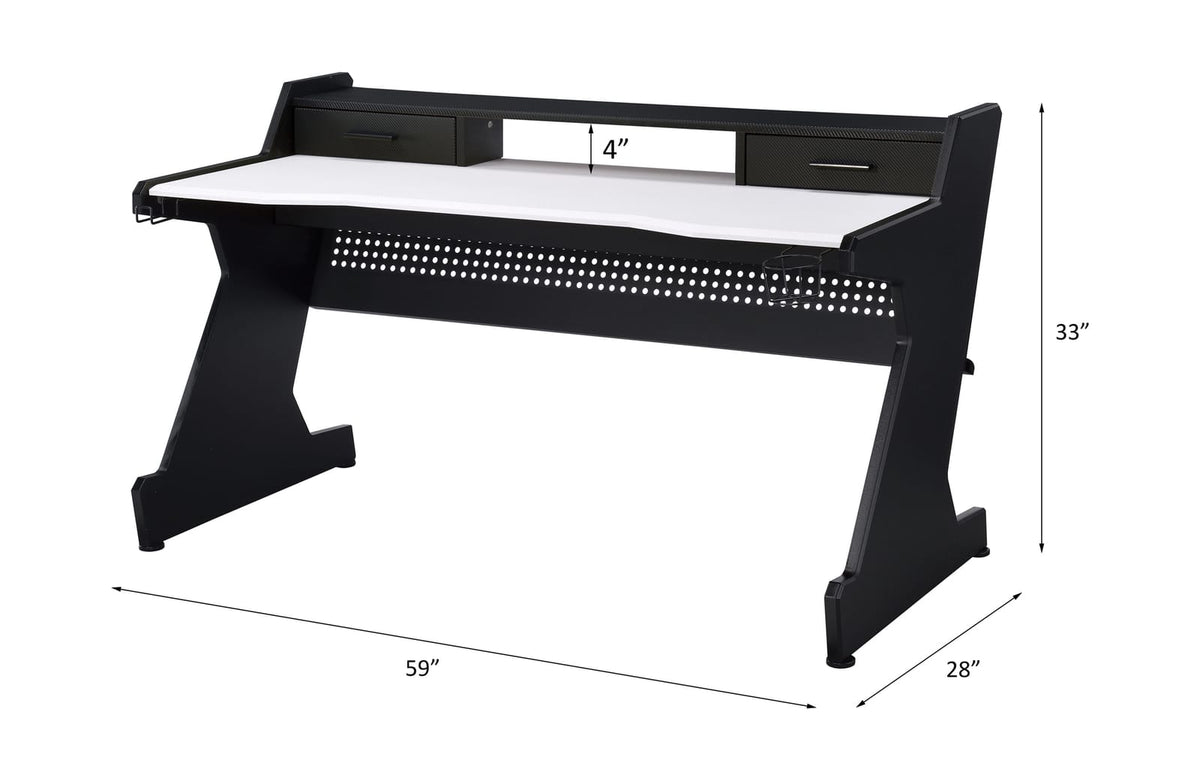 White Black Gaming Desk with Storage Drawers