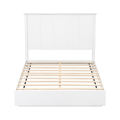 White Solid Wood Queen Bed Frame - Comfortable & Durable for Bedroom