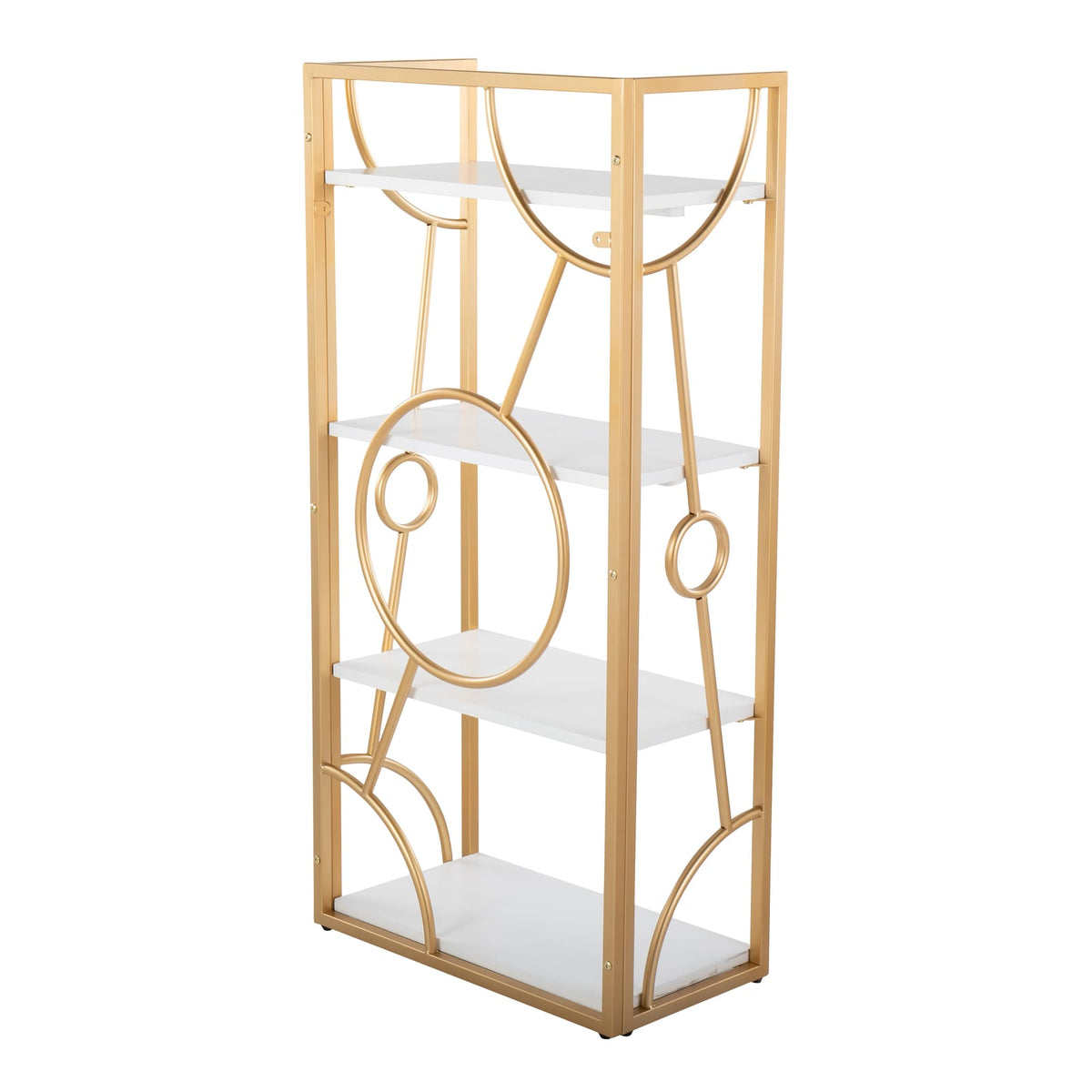 Contemporary White Bookcase - Gold Metal Shelving Unit