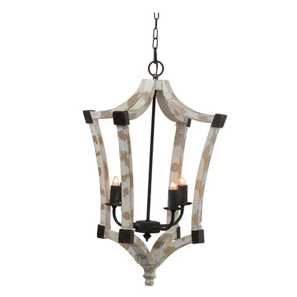Cream Wood Chandelier - 4 Light Hanging Fixture for Kitchen Dining Room