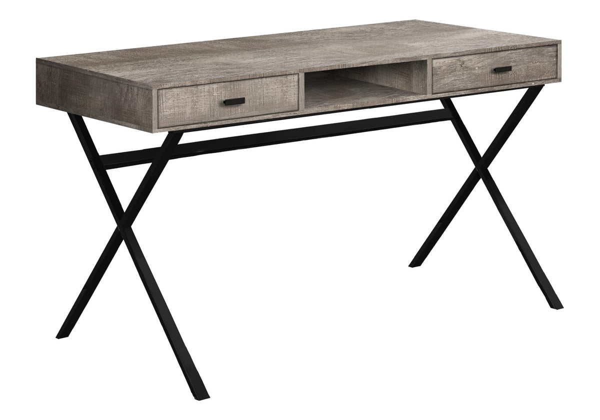 Taupe Computer Desk - Storage Drawers, 48"L, Black Metal for Home Office