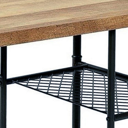 47 Inch Industrial Writing Desk - Black Metal, Brown Wood Storage