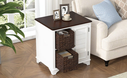 White MDF End Table with Baskets - 23.1" x 18.1"