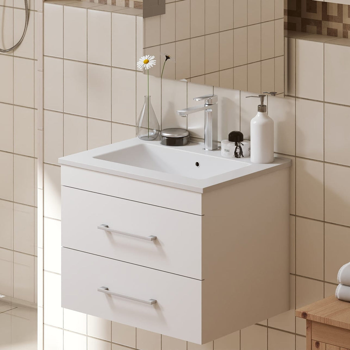 24 Inch White Bathroom Vanity - Wall Mounted Storage